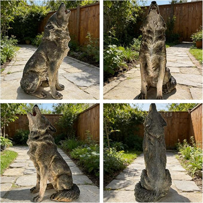 Large Howling Wolf Resin Statue - 17.9" L x 29.7" H Realistic Alpha Wolf Sculpture, Weatherproof Outdoor Garden Decor for Patio, Lawn & Yard, Wildlife Art Gift for Nature Lovers