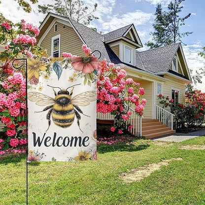 Bee Welcome Garden Flags 12×18 Inch Double Sided Decorative Yard Banner Seasonal Flag for Outdoor Outside Decor