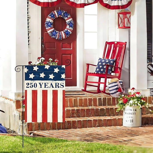 250 Years America Anniversary Garden Flag, Double-sided 250 YEARS Usa Flag Patriotic 4th of July Yard Sign for Outdoor Independence Day Decoration