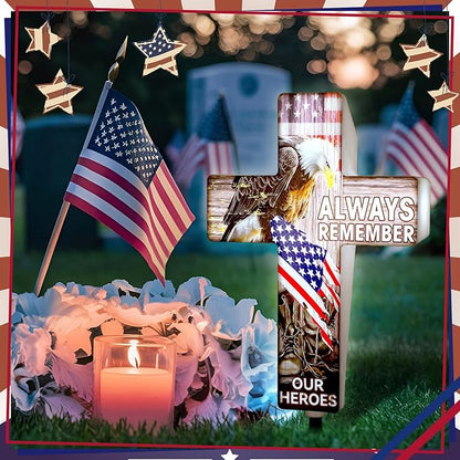 DoubleFill Memorial Day Patriotic Garden Stake Solar Lighted 4th of July Independence Veterans Day Solar Outdoor Yard Decorations Light up Night Cross Stake Decor for 4th of July Outside Patio Yard