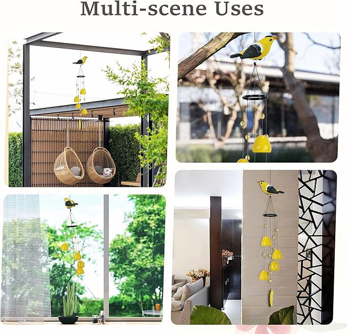 Bird Wind Chimes for Outside，Goldfinch Bird Gifts，Yellow Bird Wind Chimes Outdoor Decorations, Mother‘s Day Gifts for Mom/Grandma,Garden Patio Backyard Hanging Decor.