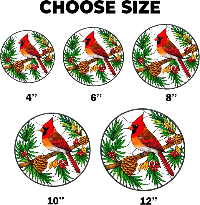 Red Cardinal Stained Glass Suncatcher, Red Bird Ornament for Window Hanging, Cardinal Decorations for Home and Bird Lovers, Sympathy and Remembrance Gift for Women, Mom, Grandpa