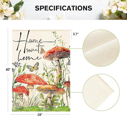 AVOIN colorlife Home Sweet Home Spring Mushrooms House Flag 28 x 40 Inch Double Sided, Seasonal Flowers Welcome Yard Outdoor Flag