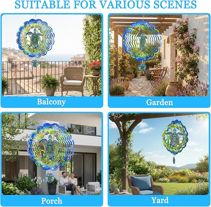 3D Wind Spinner, 12 inch 3D Kinetic Metal Garden Spinners, Rustproof Metal Garden Decor Yard Art, Wind Sculptures Ideal Gift for Homeowners & Garden Lovers