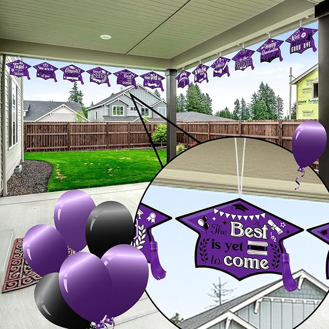 Chunful 12 Pack Graduation Yard Signs Grad Decoration 2026 Happy Graduate Lawn Garden Sign with Stake Congrats Outdoor Plastic Cap Hanging Ornament for Class Pathway Walkway Porch Party(Purple)