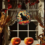 Stained Glass Window Hanging, Halloween Decorations Black Cat Maple Leaf Suncatcher for Doors Garden Indoor Funny Spooky Sun Catchers Gothic Decor for Women, Men, and Mom 7.8 in