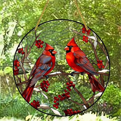 5.9'' Acrylic Window Hanging Cardinal Suncatcher Decor, Red Bird Suncatcher Panel Outdoor Wall Art Stained Panel Hangings Gift for Home Garden Ornament for Birds Lover