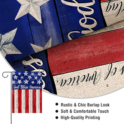 Artofy God Bless America 4th of July Home Decorative Garden Flag, House Yard American Stars Stripes Outside Decor, USA Patriotic Memorial Day Outdoor Small Burlap Decoration Double Sided 12 x 18