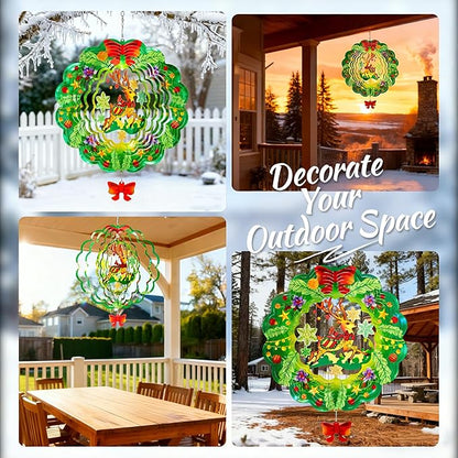 Stainless Steel 3D Deer Wind Spinner Garden Yard Patio Porch Decor, Birthday Gifts for Women Mom Grandma, 12 Inch Hanging Wind Spinners Outdoor & Indoor Decoration