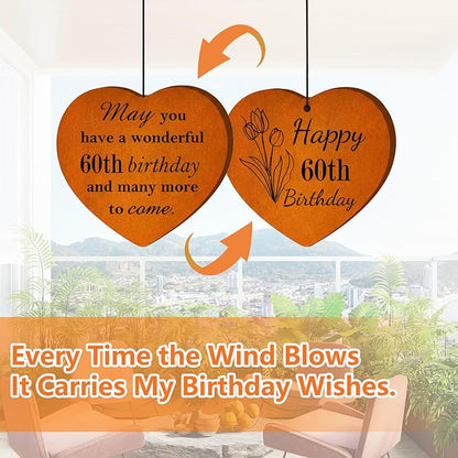 60th Birthday Gifts for Women, 25.5" Aluminum Wind Chimes for Outside with Heart Catcher, Unique Birthday Gifts for Mom, Grandma, Sister, Wife & Friend, Soothing Tone Wind Chime for Home Decor