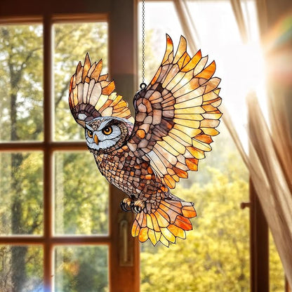 Flying Owl Acrylic Suncatcher, Boho Suncatchers for Window Hanging Ornament, Bohemian Stained Glass Effect Art Garden Decor, Gifts for Mother's Day, Mom, Grandma, Wife, Women, Nana
