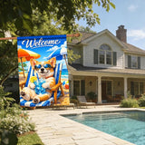 Nuxovilar Large Summer Garden Flag Welcome Dog Sunglasses Beach Chair Pattern Polyester 28 * 40 Inches Garden Flags for Outside Coastal Decor Yard Porch Patio