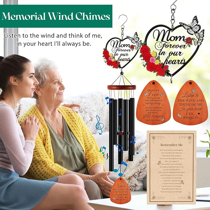 Kathfly Sympathy Wind Chimes for Loss of Loved One, 28" Memorial Wind Chimes for Outside, Bereavement Condolence Funeral Windchime Funeral Gift for Gifts for Loss of Loved One Mother Father Husband