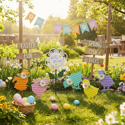 6PCS Spring Chick Metal Yard Decorations Stakes, Grandmas Garden Easter Holiday Yard Decoration Outdoor Stakes, Memorial Personalized Unique Garden Gifts Women for Grandma Statue