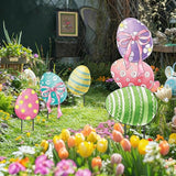 AnyDesign Easter Garden Stakes Welcome Metal Yard Sign Easter Decorations Outdoor Stacked Egg with Bow Decorative Lawn Sign for Spring Farmhouse Home Outside Lawn Porch Walkway Decor, 2 Sets