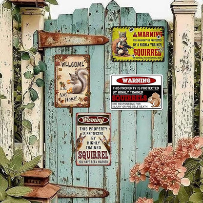 Funny Squirrel Metal Signs for Outdoor Yard Garden Decor - Animal House Decorations Squirrels Lovers Gifts Warning sign Accessories 8x12 Inch