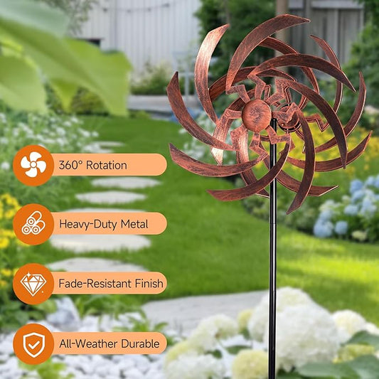 Wind Spinners Outdoor Garden Decor, 360°Metal Kinetic Wind Sculpture Spinner, 16W*76H inch Windmill for Yard, Patio, Backyard, Garden Gifts for Women