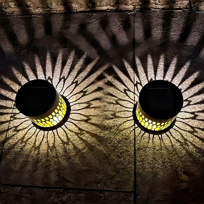 Decorative Solar Mandala Lights Outdoor Waterproof LED Metal Solar Powered Wall Fence Lights for Garden Yard Deck Step Patio Pool Lawn Back Yard Exterior Wall Decorative Lighting(#D,4PCS)