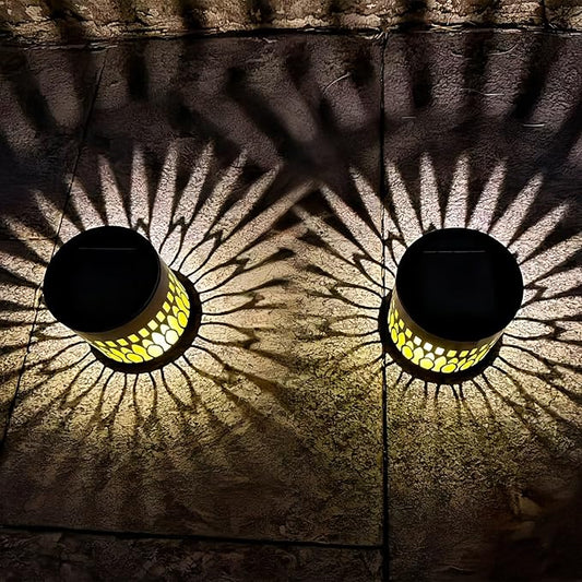 Decorative Solar Mandala Lights Outdoor Waterproof LED Metal Solar Powered Wall Fence Lights for Garden Yard Deck Step Patio Pool Lawn Back Yard Exterior Wall Decorative Lighting(#D,4PCS)