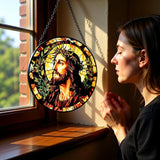 Stained Glass Window Hanging - Jesus Suncatcher, Sun Catchers Decor for Window Hanging, Christian Gifts for Women Men Mom Wife Religious Faith Home Decor 7.8in