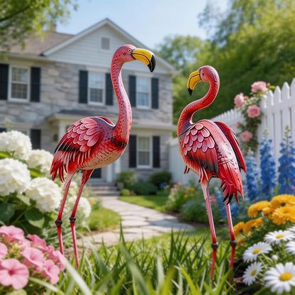 Extra-Large Flamingo Statue, 37.2" Handmade Metal Flamingo Yard Decor with Ground Stakes, Unique Outdoor Lawn Ornaments for Garden Patio, Vintage Pink Sculpture Gift for Housewarming Party