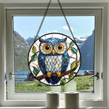 DASTOLL Stained Glass Window Hanging, Owl Gifts for Women Sun Catchers Diamond Glass Panel Hangings Birds Suncatcher Decor for Birthday for Women, Men, Wife, Aunt, and Mom 11.8x11.8 in