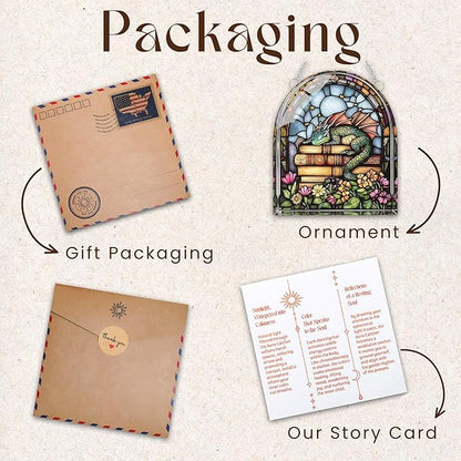 Book Dragon Floral Acrylic Suncatcher, Bookish Suncatchers for Window Hanging Ornament, Art Garden Decor for Book Lover Reader Bookworm, Gifts for Mother's Day, Mom, Grandma, Wife, Women, Nana