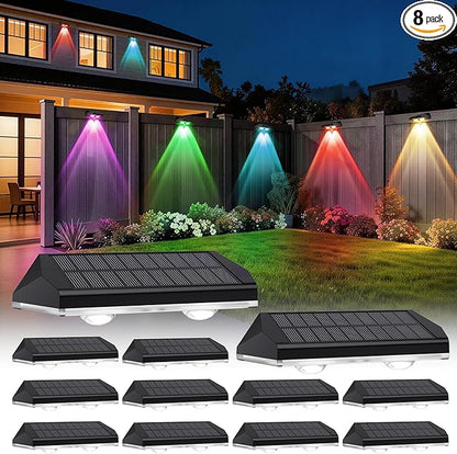 AUDLES Solar Fence Lights Outdoor, 8 Modes Warm & RGB 6 Color Fence Lights Solar Powered for Outside, IP65 Waterproof, 60 Lumens Solar Light for Step, Pathway, Garden, Deck, Stairs - 12 Pack