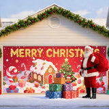 IVN Christmas Garage Door Cover Decoration 13x6ft Gingerbread House Christmas Tree Candy Path Merry Christmas Garage Door Banner Home Door Front Yard Decor for Xmas Eve Holiday Outdoor