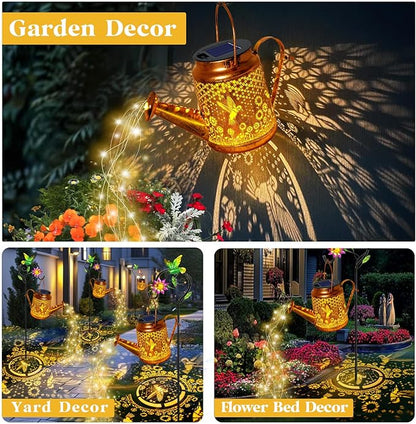 Solar Watering Can Lights, Hummingbird Hanging Lanterns Outdoor, Birthday Gifts for Mom Women Grandma Mother's Day, Waterproof Solar Lights Garden Decor for Outside Yard Art Patio Porch Lawn Backyard