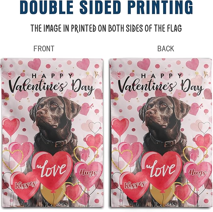 Chocolate Lab Valentine Garden Flag Valentines Day Flags for Outside 12x18 Double Sided Small Yard Flags Labrador Dog Valentine's Day Decor Outdoor Lawn Valentines Banners Front Porch