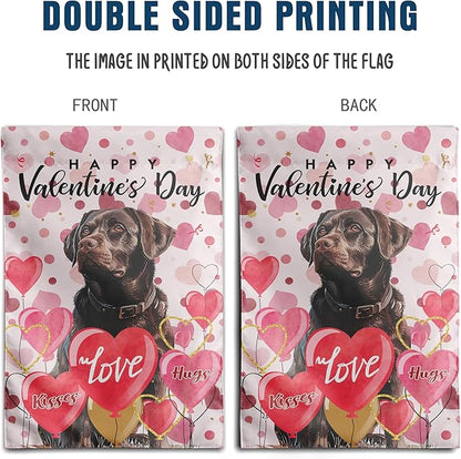 Chocolate Lab Valentine Garden Flag Valentines Day Flags for Outside 12x18 Double Sided Small Yard Flags Labrador Dog Valentine's Day Decor Outdoor Lawn Valentines Banners Front Porch