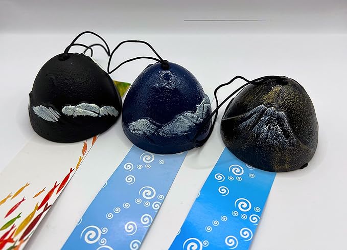Cast Iron Windchimes, Set of 3 Bless Temple Wind Bell, Japanese Style Mount Fuji Wind Chime, Hanging Decoration for Garden Patio Door Room Outdoor