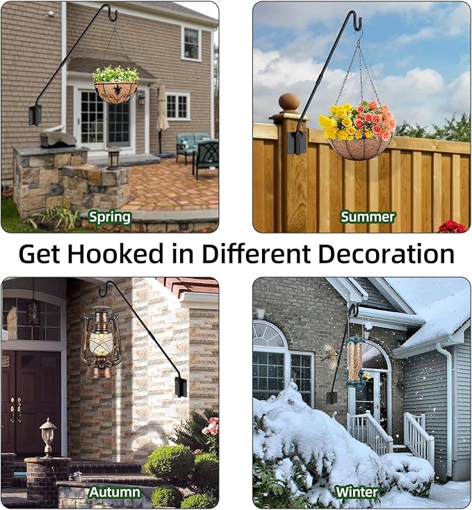 Deck Hook Wall Mounted - Heavy Duty Metal Shepherds Hook Bracket for Outdoor Plant Hanger, Bird Feeder Hanger, Plant Hooks, Flower Baskets, Lanterns - 360° Rotating Pole, Extended Arm