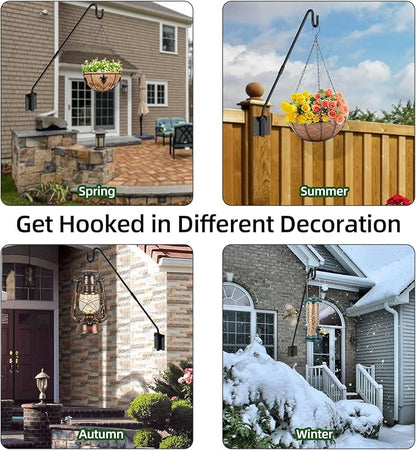 Deck Hook Wall Mounted - Heavy Duty Metal Shepherds Hook Bracket for Outdoor Plant Hanger, Bird Feeder Hanger, Plant Hooks, Flower Baskets, Lanterns - 360° Rotating Pole, Extended Arm