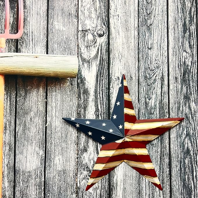 Metal American Flag Barn 3D Star Stripes Patriotic Indoor Outdoor Americana Oudoor Wall Decor (12"X12")