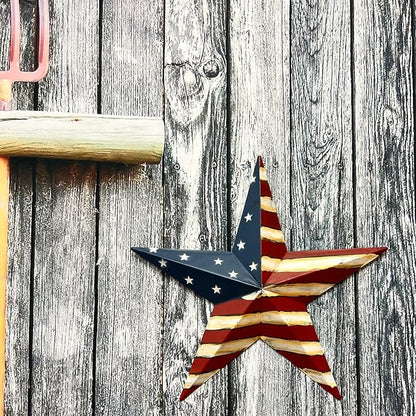 Metal American Flag Barn 3D Star Stripes Patriotic Indoor Outdoor Americana Oudoor Wall Decor (12"X12")