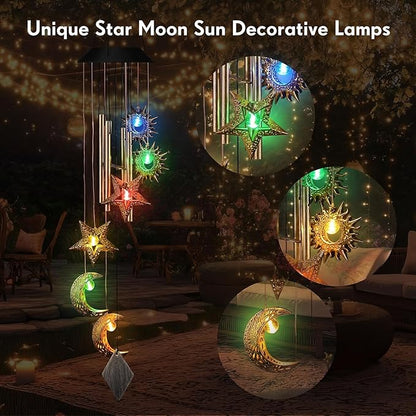 Colingmill Solar Wind Chimes for Outside Waterproof Hanging Wind Chimes Lights Outdoor Decor Yard Garden Gifts for Mother Mom Grandma Wife Neighbors (Sun Moon Star,Colored Lights)