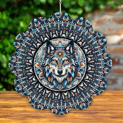 12 Inch 3D Kinetic Wind Spinner for Garden and Yard, Laser-Cut Stainless Steel, Mesmerizing Hanging Decor for Outdoor Patio & Indoor, Spirit Wolf-15