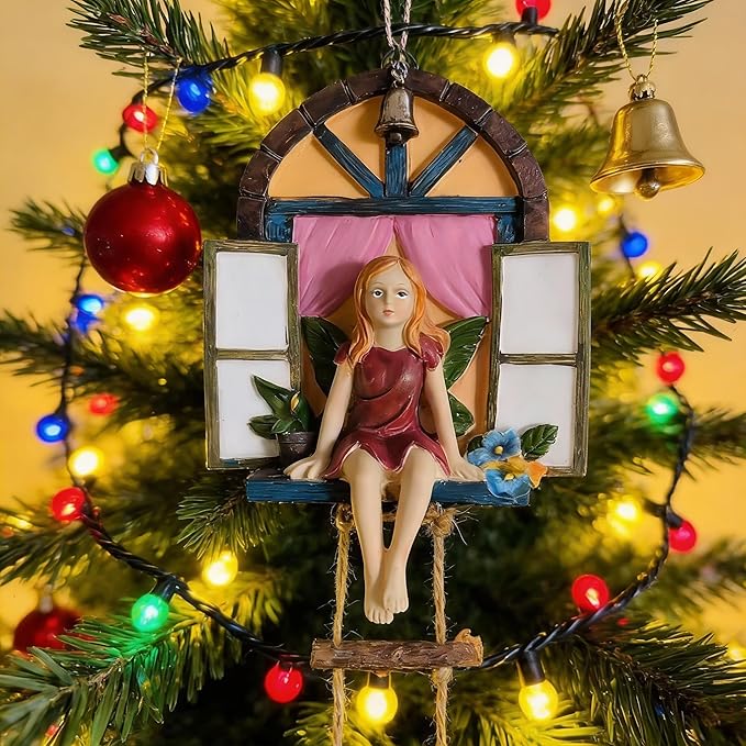 Fairy Angel Statue Garden Tree Decoration Resin Angel Figurine Wall Hanging Decor Outdoor Garden Decor for Lawn Yard Patio Windowsill Garden Gifts