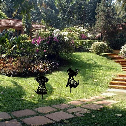 CREATCABIN 2Pcs Black Dog Stake Metal Dog Garden Decor Art Dog Silhouette Statues Garden Decorative Dog Ground Insert Lawn Ornaments for Outside Outdoor Dog Lover Gifts 8.6/8.3x11.8Inch