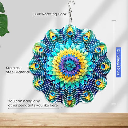 MXJSUA Mandala Wind Spinners for Indoor Outdoor Garden Decoration, 12 Inch Mandala Flowers Stainless Steel Hanging Wind Spinners Ornaments Crafts for Gifts