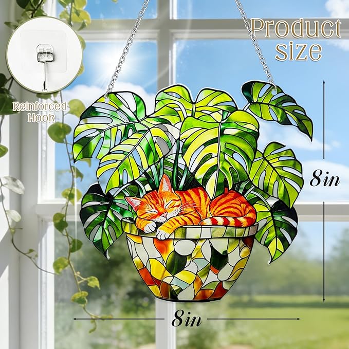 Stained Glass Sun Catchers Indoor Window, 8 in Suncatchers for Windows Hanging, Mother's Day Birthday Gifts for Women Men Mom Nana