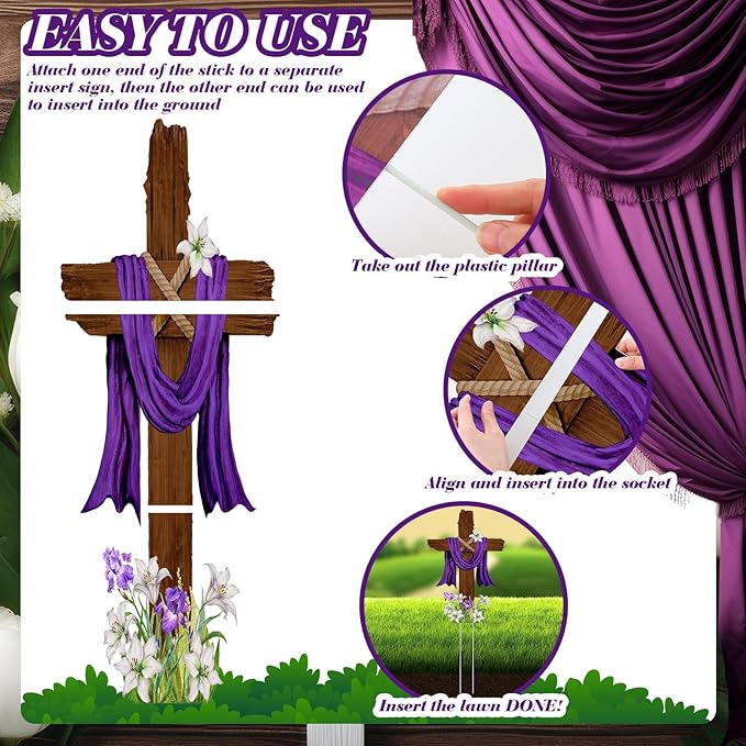 Menkxi 14 Pcs Easter Large Yard Sign Holiday Outdoor Lawn Decorations Religious He Is Risen Easter Yard Decor with Stakes Spring Cross Sign for Lawn Pathway Garden Christian Holiday Party Decor