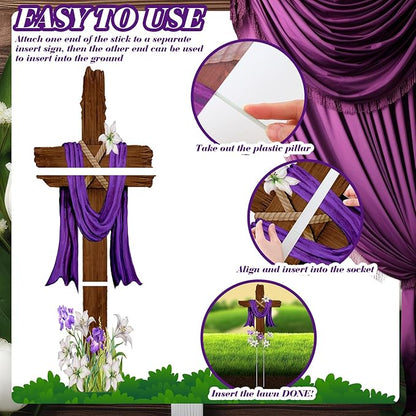Menkxi 14 Pcs Easter Large Yard Sign Holiday Outdoor Lawn Decorations Religious He Is Risen Easter Yard Decor with Stakes Spring Cross Sign for Lawn Pathway Garden Christian Holiday Party Decor
