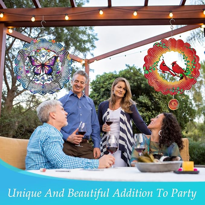 Butterfly Wind Spinners Outdoor, 3D Metal Butterfly Wind Spinner, Elegant Butterflies Wind Spinners Outdoor Hanging for Garden, Patio, Balcony, Birthday Gifts for Mom, Women, Grandma