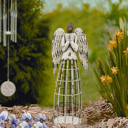 Linfevisi Garden Angel Statue Decor Rustic Metal Angel Sculpture Garden Yard Art Heavenly Home Decor Antiqued Accent Housewarming Gift (Style 1)