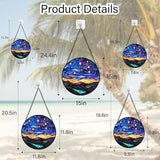 Stained Glass Window Hanging, Blue Sky Gold Stars Abstract Landscape Suncatcher for Doors Window Home Sun Catchers Decor Mother's Day Birthday Gifts for Women, Men Mom 15 in