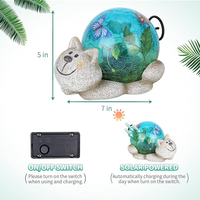 Afirst Garden Cat Statue Outdoor Decor - Resin Outdoor Figurine Glass Solar Lights Indoor Outdoor Decorations Patio Lawn Yard Art Ornaments