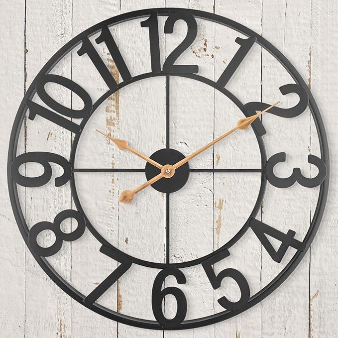 Outdoor Clocks for Patio, Large Outdoor Pool Clock, Vintage Metal Outdoor Clock Battery Operated, European Industrial Skeleton Wall Clock for Backyard/Garden/Fence, 14 in